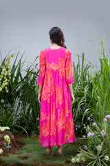 Pink Wildflower Zardozi Yoke Kaftan