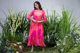 Pink Wildflower Zardozi Yoke Kaftan