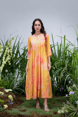 Yellow Wildflower Zardozi Yoke Kaftan