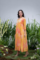 Yellow Wildflower Zardozi Yoke Kaftan
