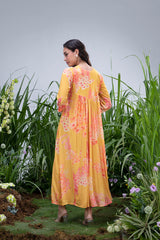 Yellow Wildflower Zardozi Yoke Kaftan
