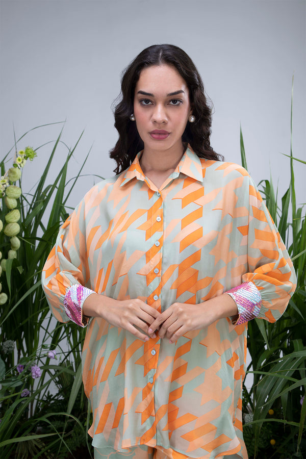 Green Asymmetric Wildflower Shirt Set