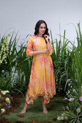 Yellow Wildflower Organza Hemline Kurta Set – Archana Shah