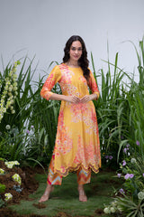 Yellow Wildflower Organza Hemline Kurta Set – Archana Shah