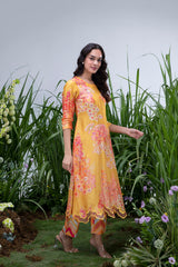 Yellow Wildflower Organza Hemline Kurta Set – Archana Shah