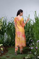 Yellow Wildflower Organza Hemline Kurta Set – Archana Shah