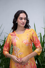 Yellow Wildflower Organza Hemline Kurta Set – Archana Shah