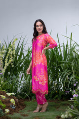 Pink Wildflower Organza Hemline Kurta Set - Archana Shah