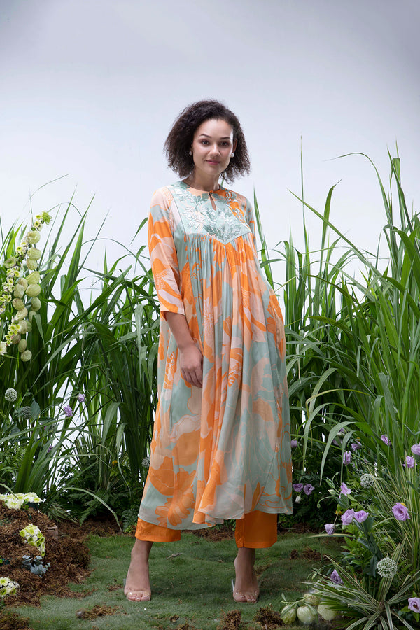 Green Wildflower Beads Kurta Set