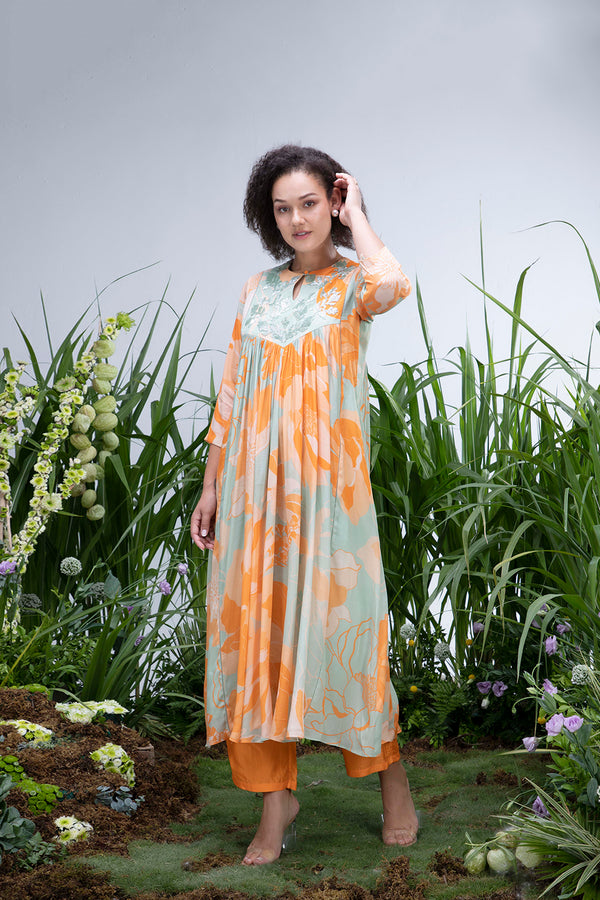 Green Wildflower Beads Kurta Set