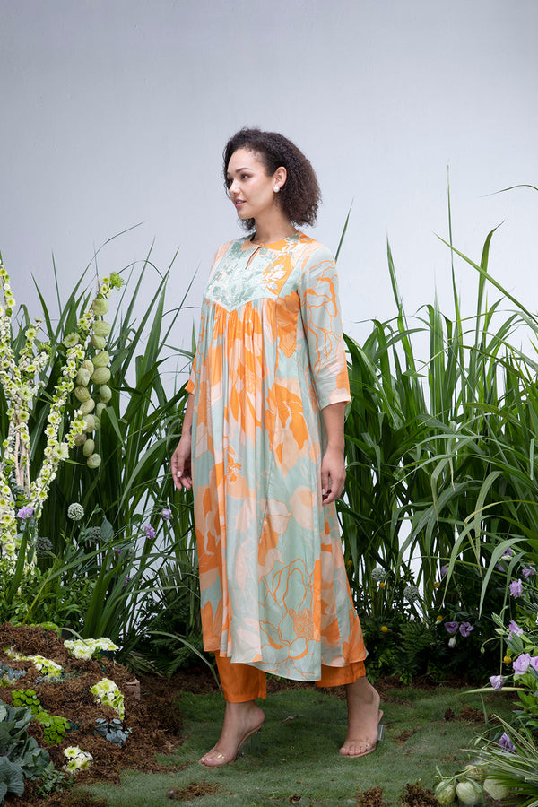 Green Wildflower Beads Kurta Set