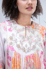 White Wildflower Zardozi Yoke Kurta set