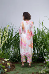 White Wildflower Bemberg Silk Kurta Set - Archana Shah