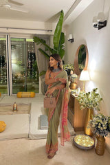 Amrita Thakur in Wildflower Green Shimmer Saree