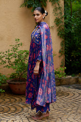 Royal Blue Chanderi Kurta Set - Archana Shah
