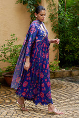 Royal Blue Chanderi Kurta Set - Archana Shah