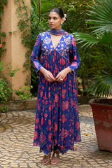 Royal Blue Chanderi Kurta Set - Archana Shah