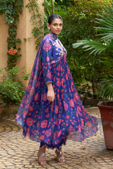 Royal Blue Chanderi Kurta Set - Archana Shah