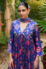 Royal Blue Chanderi Kurta Set - Archana Shah