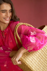 Dahlia Pink Organza Kurta Set - Archana Shah