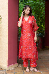 Coral Organza Kurta Set | Archana Shah