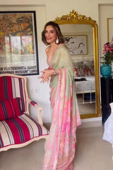 Amrita Thakur in Wildflower Green Shimmer Saree