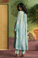 Powder Blue Fresco Silk Blend Straight Kurta Set - Archana Shah