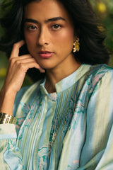 Powder Blue Fresco Silk Blend Straight Kurta Set - Archana Shah