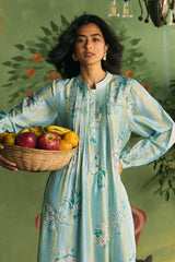 Powder Blue Fresco Silk Blend Straight Kurta Set - Archana Shah