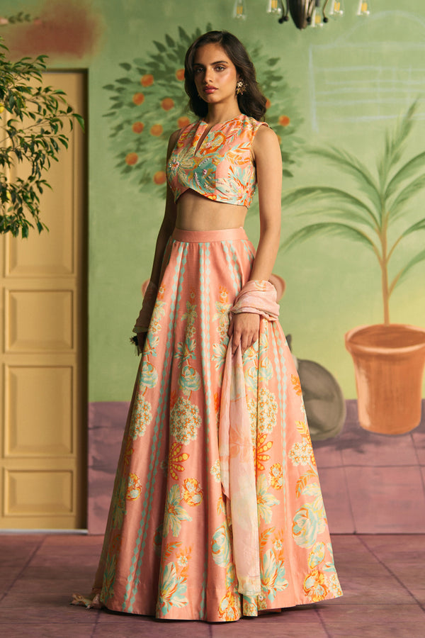 Peach Bloom Lehenga Set