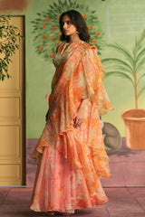 Coral Veil Ruffle Saree