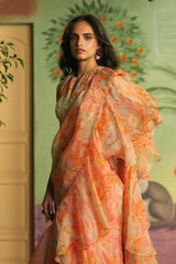 Coral Veil Ruffle Saree