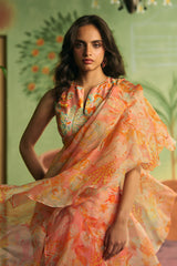 Coral Veil Ruffle Saree