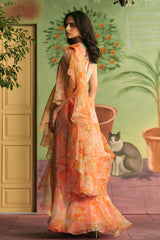 Coral Veil Ruffle Saree