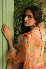 Coral Veil Ruffle Saree