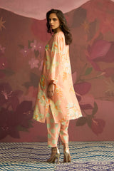 Peach Floral Designer Kurta Set with Mirror Work - Archana Shah