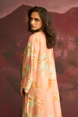 Peach Floral Designer Kurta Set with Mirror Work - Archana Shah