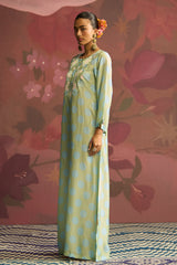 Sage Dune Silk Blend Designer Kaftan - Archana Shah
