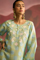 Sage Dune Silk Blend Designer Kaftan - Archana Shah