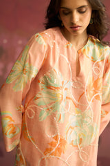 Peach Lilt Floral Printed Kurta Set - Archana Shah