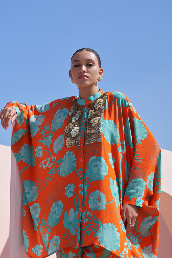 Orange Moroccan Coin Yoke Co-ord Set