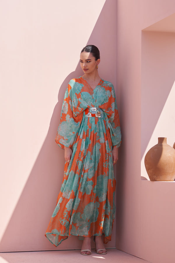 Orange Moroccan Shimmer Belt Kaftan