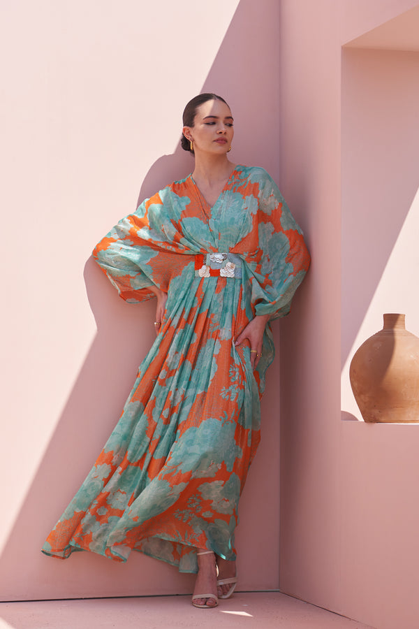 Orange Moroccan Shimmer Belt Kaftan