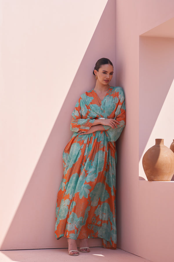 Orange Moroccan Shimmer Belt Kaftan