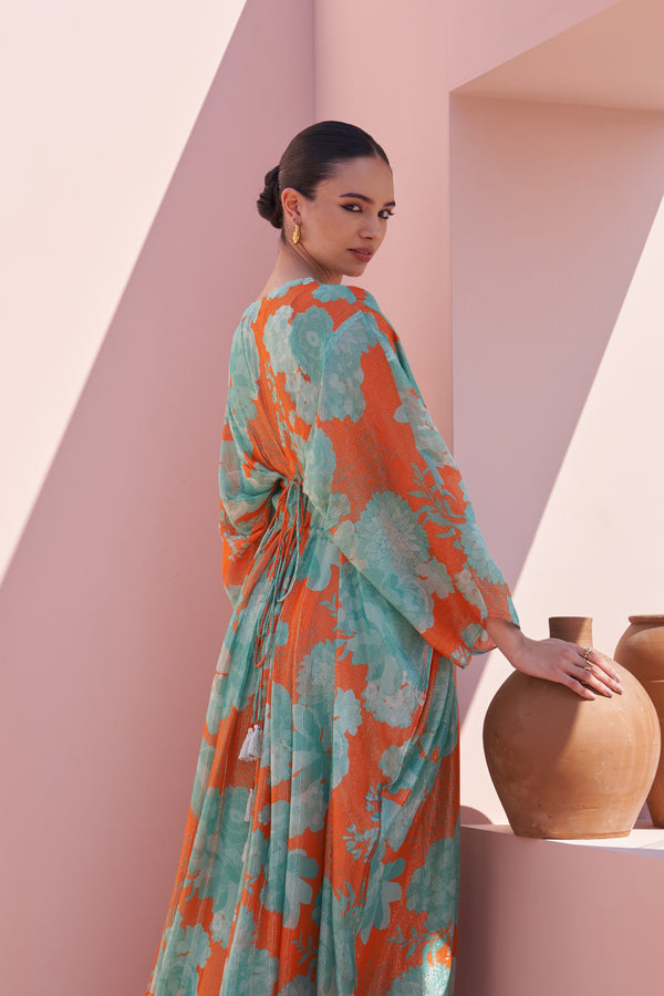 Orange Moroccan Shimmer Belt Kaftan