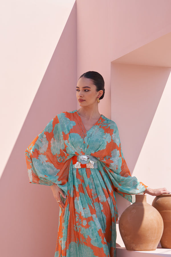 Orange Moroccan Shimmer Belt Kaftan