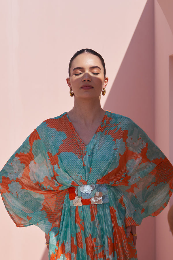 Orange Moroccan Shimmer Belt Kaftan