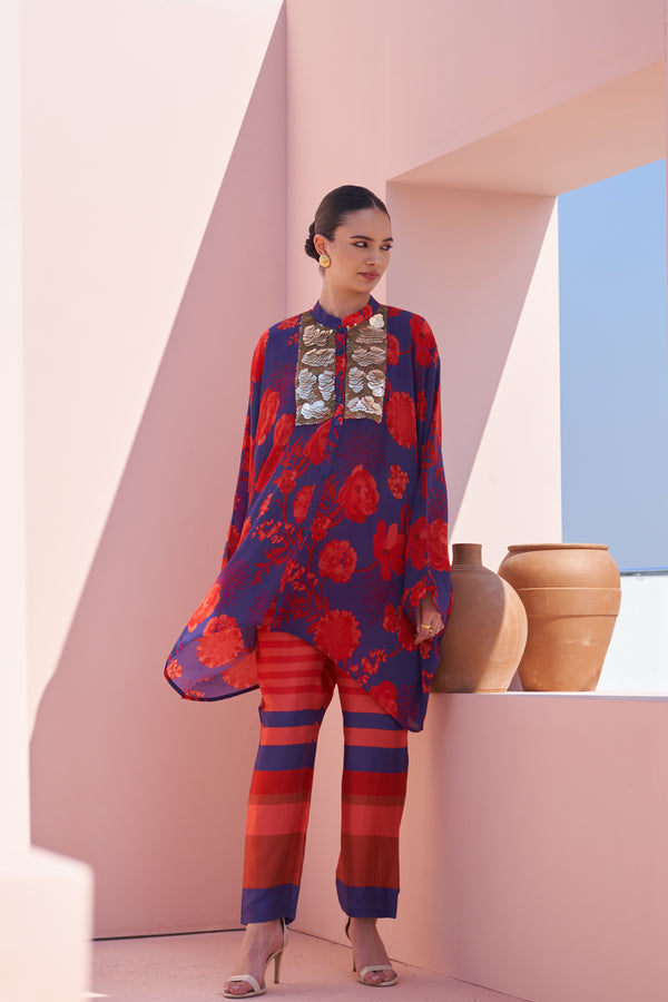 Blue & Red Moroccan Coin Yoke Co-ord Set