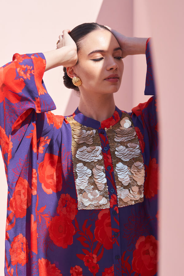 Blue & Red Moroccan Coin Yoke Co-ord Set