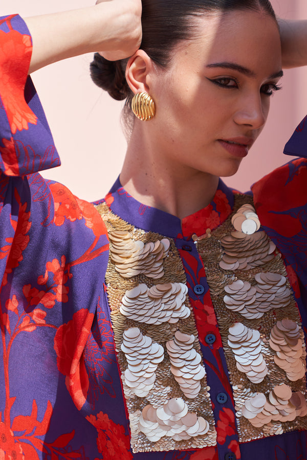 Blue & Red Moroccan Coin Yoke Co-ord Set